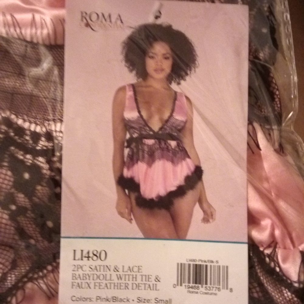 Roma Pink and Black Chemise with Sheer Lace and Bow